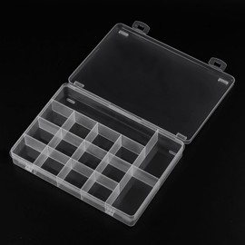 SUTOKAKA 1Pc 15 Grids Plastic Organizer Storage Box for Jewelry Small Components Fixed Dividers Bead Container Tools Holder Case for DIY Nail Crafts Beading Art Supplies