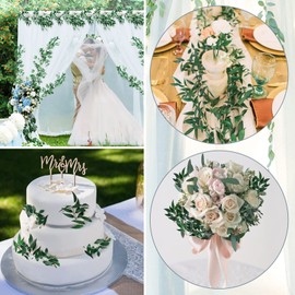 5 Pack (28ft) Artificial Willow Leaves Vines Twigs- Fake Silk Hanging Willow Plant Greenery Garland String for Indoor Wedding Party Crowns Wreath Decor, Outdoor Wall Garden Decoration