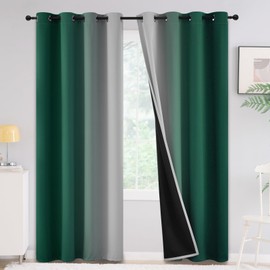 Yakamok 100% Blackout Curtains 84 inches Long,Room Darkening Dark Green and Greyish White Curtains Ombre for Bedroom Grommet Thermal Curtains for Living Room,2 Panels,52x84 inch