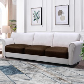 Imnopqr Couch Cushion Covers Leather Look Sofa Covers for 3 Cushion Couch Individual Seat Cushion Covers Stretch Slipcovers Sets Furniture Protector, Pets Friendly(3PCS Sofa Cushion Covers, Coffee)