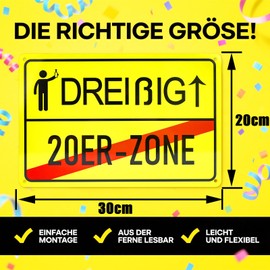 luckaide Dreißig 20er Zone- Schild, 30 x 20 cm 30 Geburtstag deko, 30 Geburtstagsdeko Männer Frauen, Geschenk zum 30 Geburtstag Geschenkidee Geburtstagsdeko Partydeko Geburtstagskarte
