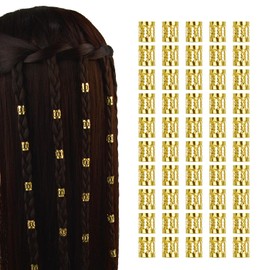 50 Pcs Dreadlocks Beads Metal Hair Cuffs Hair Braiding Rings Braid Clips for Women Hair Accessories (Gold)