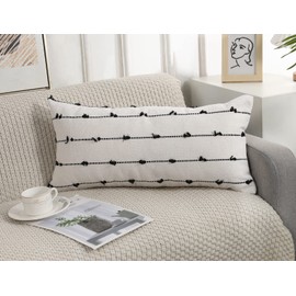 NUYECY Boho Long Lumbar Pillow Covers 14 x 26 Black,Classic Stripe Pattern Cotton Decorative Long Lumbar Pillow Case Cushion Cover Cushion Case for Sofa Couch Bed Livingroom Farmhouse,Modern Accent