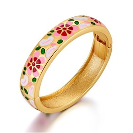 ENSKEFEN Vintage Gold Bangle Bracelet for Women Trendy Multicolor Enamel Flower Bangle Spring Hinged Open Cuff Bangles Boho Statement Wide Bracelets