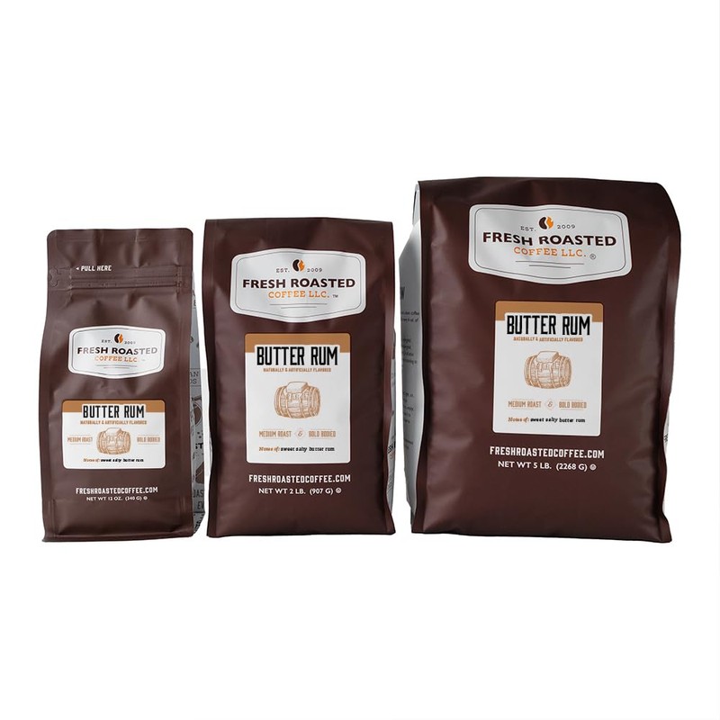 Fresh Roasted Coffee, Butter Rum Flavored Coffee, 12 oz, Medium