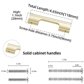 POVEFONK JB1834 10 Pack 3-3/4 Inch Brushed Brass Kitchen Cabinet Handles Cabinet Pulls Gold Drawer Pulls Kitchen Cabinet Hardware Kitchen Handles Drawer Pulls Dresser Handles