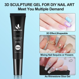 MAGIC ARMOR 15g 3D Nail Gel Sculpting Gel Nail Art Glue for Nail Art Designs DIY Nail Craving Molding Gel for 3D Gel Nail Art Polish Painting Drawing Gel Sculpture Gel Nail Decoration Manicure Clear