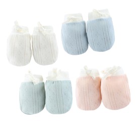 TOVINANNA 4 Pairs Adjustable Scratch Gloves Cotton Mittens with String Design for Boy Girl Breathable and Comfortable for Protecting Delicate Skin White Green Blue Pink