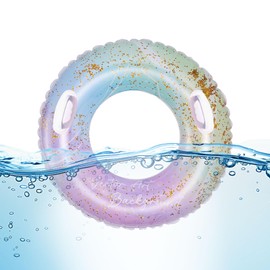 Viilich Stylish Inflatable Swimming Ring, Durable PVC Swimming Hoop, Inflatable Pool Ring with Starry Sky Glitter, Perfect for Pool Parties, Beach and Sea (Sequin Colour A)