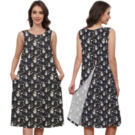 Liokoc Hospital Gowns for Women Tear Away Snap Open Back Post Shoulder Surgery Sleeveless Adaptive Clothing with Pockets Black Flower