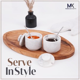 MARBLOUS KRAFTS Marble Salt Cellar with Lid and Spoon 3'' White Sugar Bowl, Seasoning Containers Kitchen Storage- Sugar Container Kitchen Countertop
