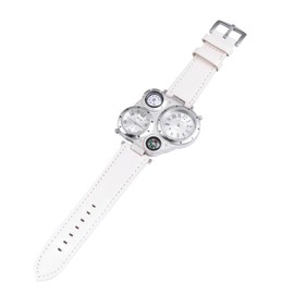 NICERIO Mens Big Face Watch - Cool Wrist Watch Genuine Leather Strap Dual Time Zone Sport Watch Analog Quartz Display with Thermometer Compass