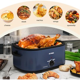 Roaster Oven 28 Quart, Electric Roaster Pan with Visible & Self-Basting Lid, Large Stainless Steel Electric Turkey Roaster Oven Defrost Warm Function, Removable Pan Rack, Fits Turkeys Up to 30LB, Blue