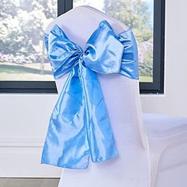 Taffeta Sashes Wedding Chair Covers Sky Blue Taffeta Chair Sashes Chair Bows Chairs Decoration Party UK Vibrant Solid Colours (Sky Blue, 10 PCS)