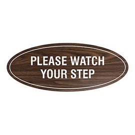 Signs ByLITA Oval Please Watch Your Step Sign (Walnut) - Small