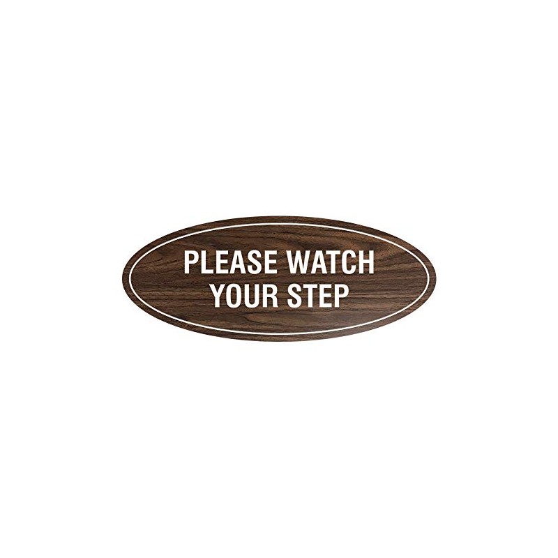 Signs ByLITA Oval Please Watch Your Step Sign (Walnut) -