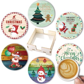 HTTDSLF Set of 6 Coasters, Wooden Coasters for Drinks, Wood Coasters, Coasters with Holder and Cork Base, for Women Men for Various Cups, Tables & Home Decor