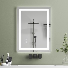 Bumng 24" x 32" LED Bathroom Mirror - Dimmable Wall-Mounted Mirror with Front & Backlight, Anti-Fog, Shatter-Proof, Memory Function, 3 Color Temperatures, Touch Control