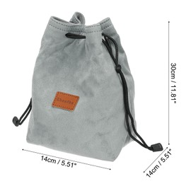 PATIKIL Camera Lens Pouch, XL Size Drawstring Lens Case Flannel Camera Lens Handbag Camera Bag with Adjustable Shoulder Strap for DSLR Camera Lens, Grey