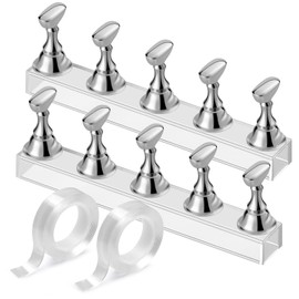 Nail Stand Acrylic Nail Art Display Stand Practice Nail Holder for Painting Nails Magnetic Practice Stands with Double-sided Tape For DIY Salon Supplies (Silver)