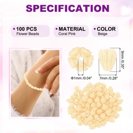 PATIKIL 100 Pcs Coral Flower Beads, 9x7mm Artificial Jasmine Flower Shell Floral Spacer Beads for Jewelry Making DIY Crafts Necklace Bracelet Earring Accessories, Beige