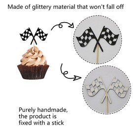 Sleyberoy Checkered Flag Racing Cupcake Toppers-Racing Flag Finish Line、Flags Race Car Party、sports parties、birthdays extreme sports Picks Set Decorations Supplies (20pc flag)