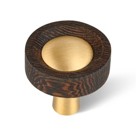 SALISENG- Wooden Brass Cabinet Drawer Knobs 5 Pack, 1.1 Inch Dresser Drawer Vanity Pulls, Modern Furniture Door Hardware Pulls for Cupboard Closet Wardrobe