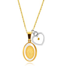 Uloveido Golden Virgin Mary, shell stainless steel material, Catholic necklace, with heart-shaped seeds Y918