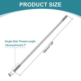 sourcing map 5pcs Double Ended Stud Screws, M6x180mm 304 Stainless Steel Dual Threaded Rod Bolts with Nuts and Flat & Lock Washers Double End Threaded Stud Screw Bolt for House Maintenance