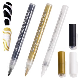 Nail Art Pens, Acrylic Paint Nail Art Markers, Quick Dry Fine Tips 3D Nail Art Graffiti Drawing Pens Set for DIY Nail Art Dot and Line Art, White,Gold and Black Color