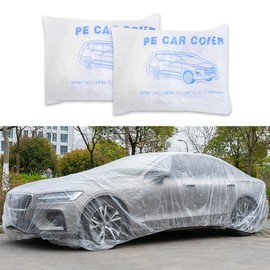 QZTYTY 2PCS Disposable Car Cover, Waterproof Car Cover, Universal Rain Dust Garage Cover with Elastic Band, 11.48X19.68 FT Clear Plastic Car Covers Car Accessories for SUV Sedan Sport Cars (M)