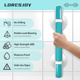LORESJOY Max 110 kg Shower Handle, No Drilling, Grab Bars for Seniors, Grab Rail with Suction Cup, Removable Shower Handle with Suction Cup, Bathtub Handle, Handle Bars (Blue)