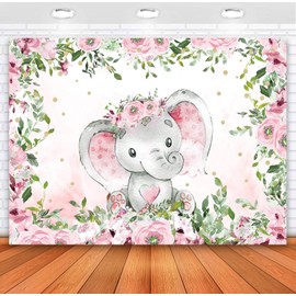Sensfun - Telón de fondo de elefante para baby shower con diseño floral, color rosa, acuarela, elefante, pequeño maní, es una niña, decoración de baby shower, suministros de fotografía, fondo de mesa,
