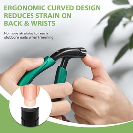 Baluca BALUCA Curved Head Toenail Clippers for Seniors for Thick Toenails, Long Handle Toe Nail Clippers with Catcher, German Stainless Steel Angled Nail Clippers with Silicone-Grip - Green