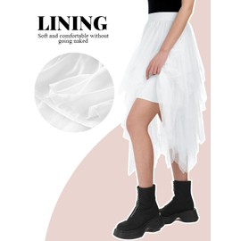 Monbessi Tulle Skirt for Women - Elasticated Waist Midi Skirt with Irregular Net Mesh for Daily, Prom, Party(White)