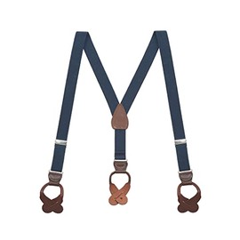 Suspender Store Solid Color Suspenders - 1-Inch Wide Elastic - Y-Back - Button - 54" for 6'1" to 6'5" tall - Navy - Brown Leather