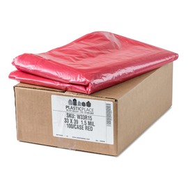 Plasticplace 32-33 Gallon Trash Bags │ 1.5 Mil │ Red Garbage Can Liners │ 33’” x 39” (100 Count)