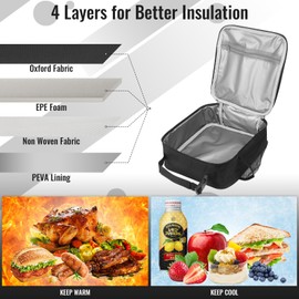 TIECHI Insulated Lunch Bag with Side Mesh Pocket, Thermal Packed Lunch Box for Adults/Kids/Men/Women, Water-Resistant Leakproof Cool Bag for Work/School/Picnic/Outdoor(Black)