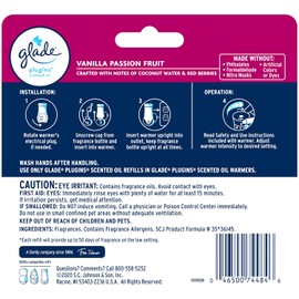 Glade PlugIns Scented Oil Refill Vanilla Passion Fruit, Essential Oil Infused Wall Plug In, 2.01 FL OZ, Pack of 3