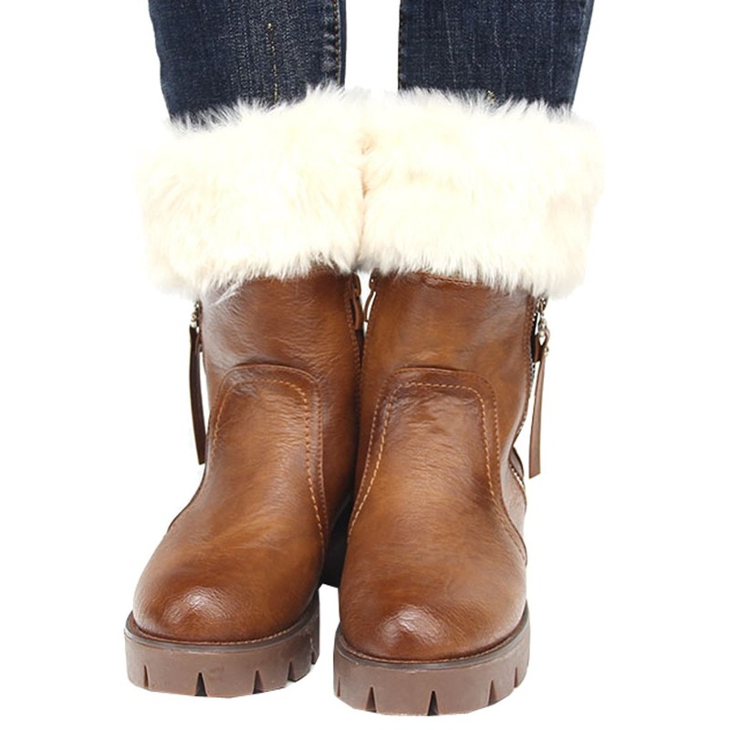 Womens Fur Trim Boot Cuff Top Cover Leg Warmers Ivory