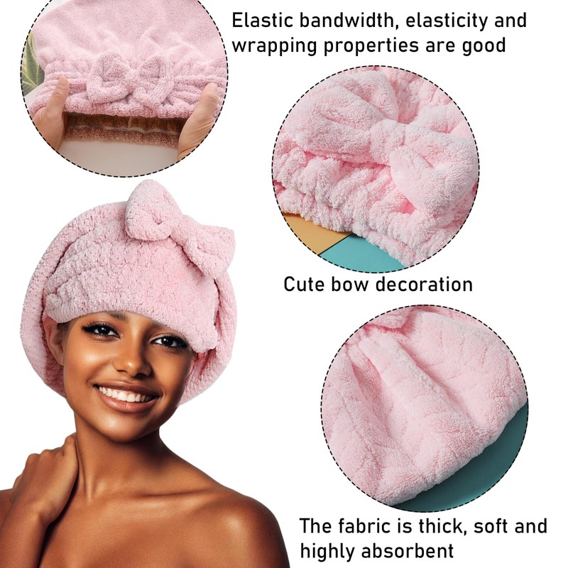 DKDDSSS 3 Pack Microfiber Hair Drying Towels, Hair Drying Cap,