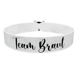 JGA Team Braut Stoffarmband weiß - Satinarmband für Junggesellenabschied - Brautparty Accessoires - Wasserfest & langlebig - Brautjungfer Geschenk - Hochzeitsfeier Zubehör
