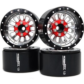 hobbysoul RC Adjustable 4 Negative Offsets 1.9 Beadlock Wheels Wide 31mm Rims Black Silver for 1:10 Crawler Trail Traxxas TRX-4 Tamiay CC01 Axial SCX10 Redcat Gen8, (4-Pack)