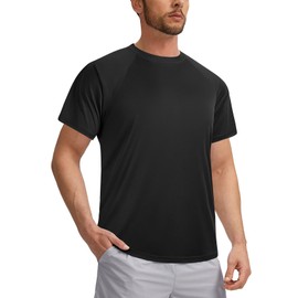 3rd hill Mens Swimming Shirts Short Sleeve UPF 50 Quick Dry Sun Protection Rash Guard Shirts for Fishing Running Black L