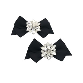 Ruihfas 2Pcs Elegant Bow Shoe Clips Rhinestone Crystal Flower Shoe Buckles for Women Wedding Party Flats Pumps Shoes Decoration (Black)