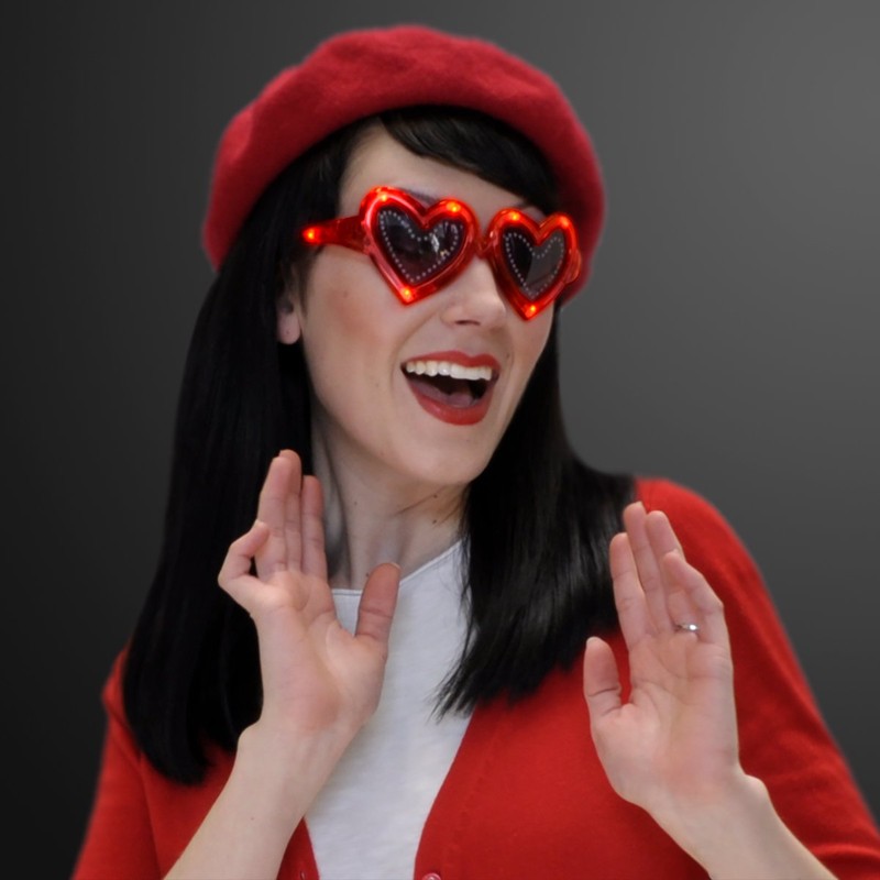 FlashingBlinkyLights Red Heart Shape Light Up Sunglasses