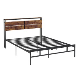 Gyabnw Full Bed Frame, Full Size Bed Frame with Vintage Wood Headboard & Footboard, Mid-Century Modern Bed Frame, Metal Platform Bed Frame/No Box Spring Needed, Strong Weight Capacity
