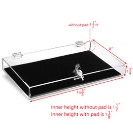 MOOCA 2 Pcs Set Acrylic Locking Jewelry Display Case with Removable Black Luxurious MDF Velvet Pad, Pocket Knife Acrylic Collection Display Case