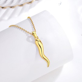 CELESTIA Italian Cornicello Necklace for Women 925 Sterling Silver Gold-Plated Horns Lucky Pendant with 51 cm Chain Symbol Jewellery Gift for Mother, Daughter, Wife, Grandma, Sterling silver, No