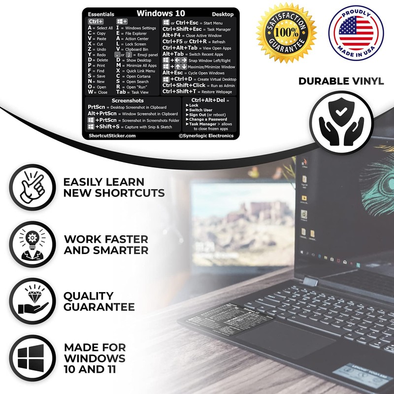 Synerlogic (5pcs) Windows PC Reference Keyboard Shortcut Sticker | Vinyl,